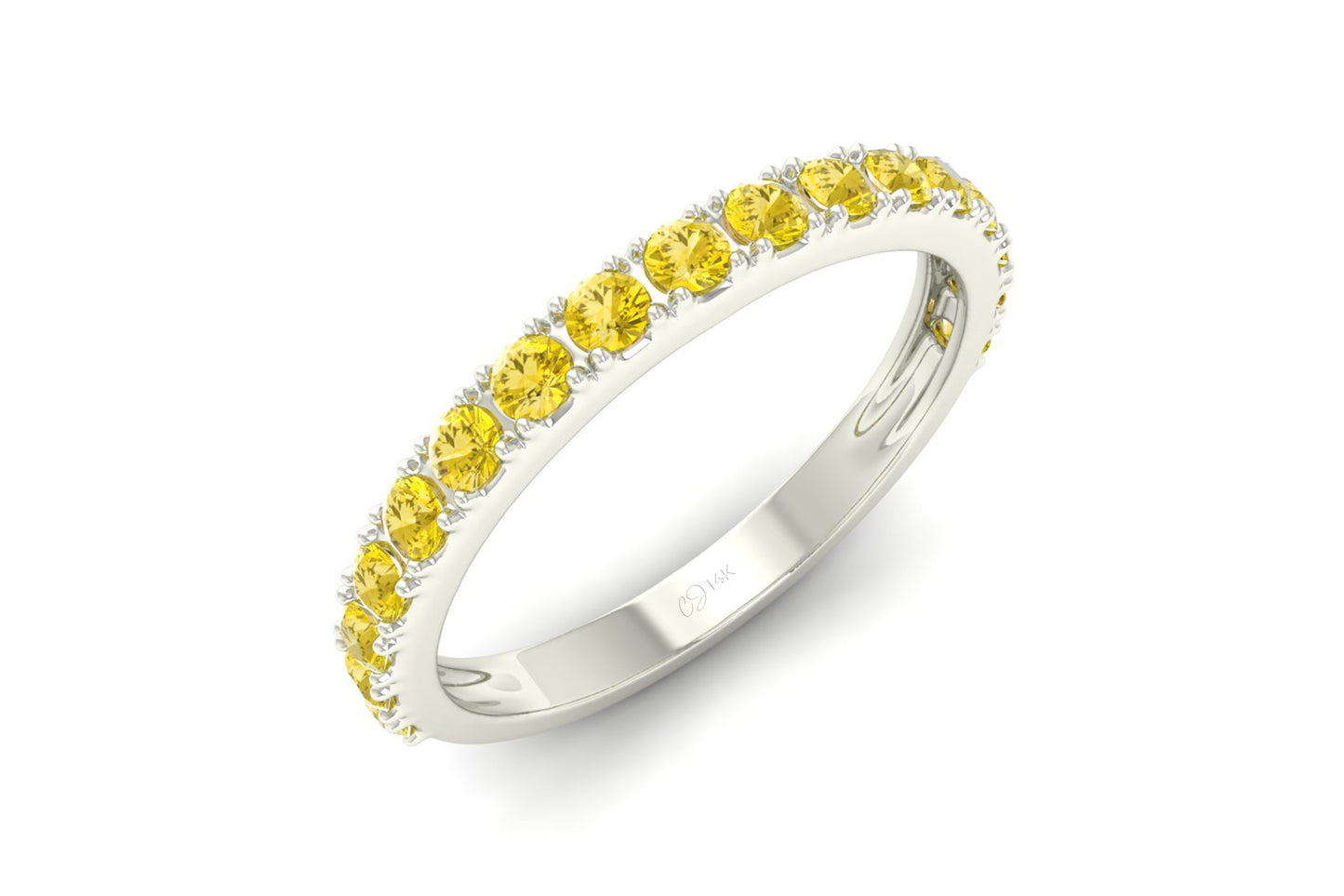 Solid 14k Gold Half Eternity Band In 2mm Yellow Sapphire Gemstone Proposal Ring