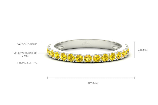 Solid 14k Gold Half Eternity Band In 2mm Yellow Sapphire Gemstone Proposal Ring