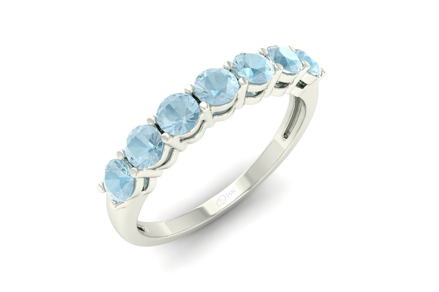 Natural Gemstone Half Eternity Band For Anniversary in 14k Solid Gold