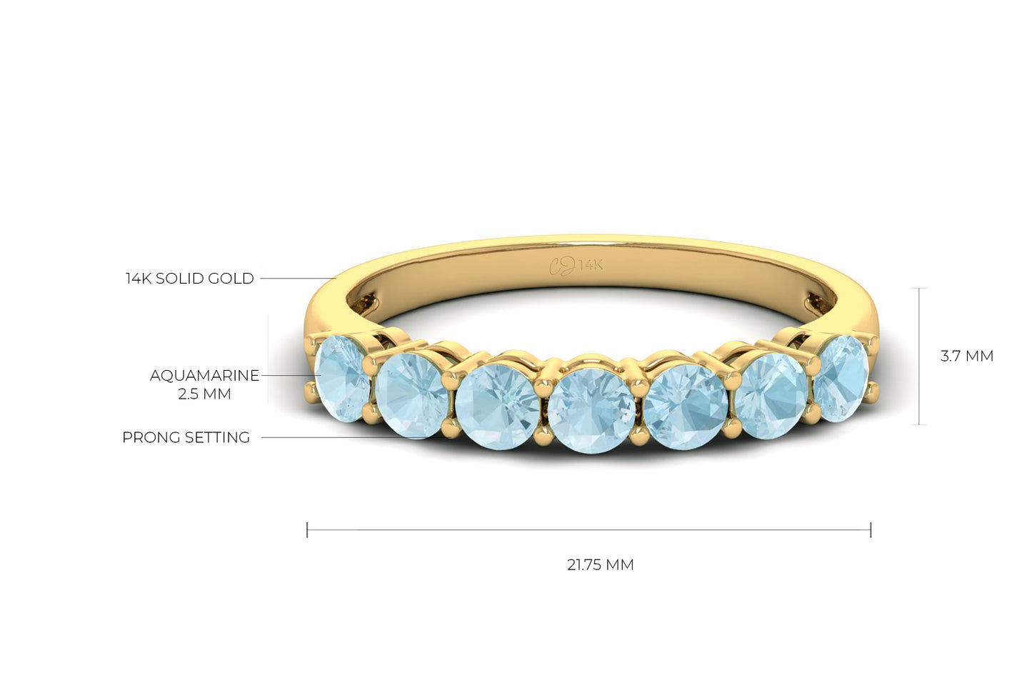 Natural Gemstone Half Eternity Band For Anniversary in 14k Solid Gold