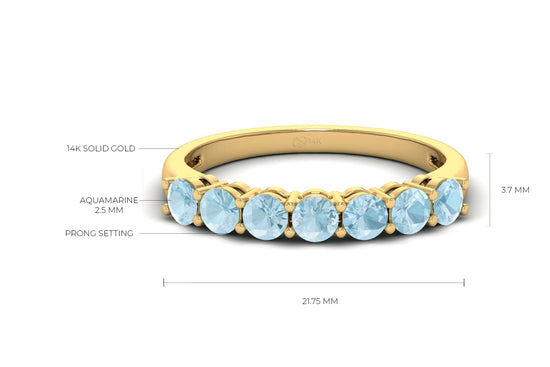 Natural Gemstone Half Eternity Band For Anniversary in 14k Solid Gold