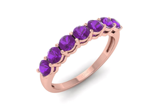 Genuine Amethyst Gemstone 7 Stone Ring Solid 14k Gold 3mm February Birthstone Proposal Ring