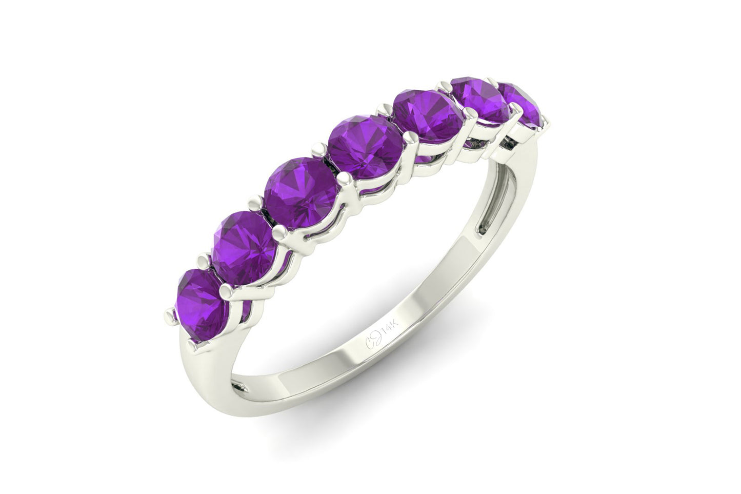 Genuine Amethyst Gemstone 7 Stone Ring Solid 14k Gold 3mm February Birthstone Proposal Ring