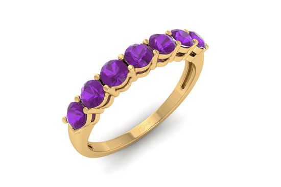 Genuine Amethyst Gemstone 7 Stone Ring Solid 14k Gold 3mm February Birthstone Proposal Ring