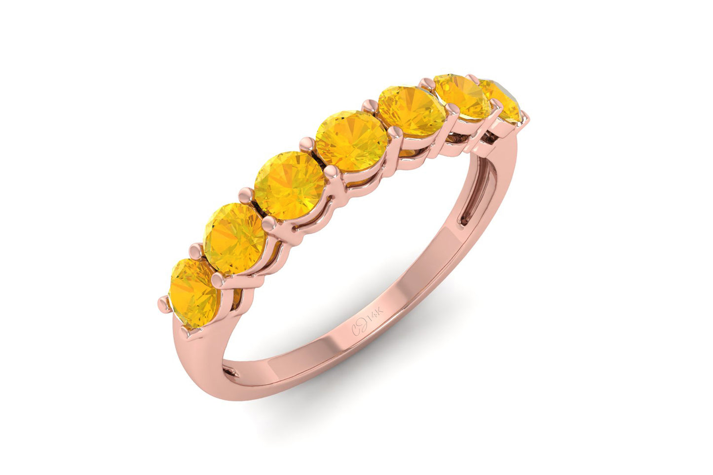 Stackable Half Eternity Band In 14k Solid Gold Citrine 7 Stone Proposal Ring For Her