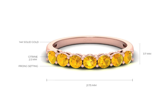 Stackable Half Eternity Band In 14k Solid Gold Citrine 7 Stone Proposal Ring For Her