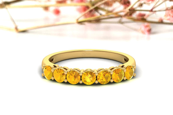 Stackable Half Eternity Band In 14k Solid Gold Citrine 7 Stone Proposal Ring For Her
