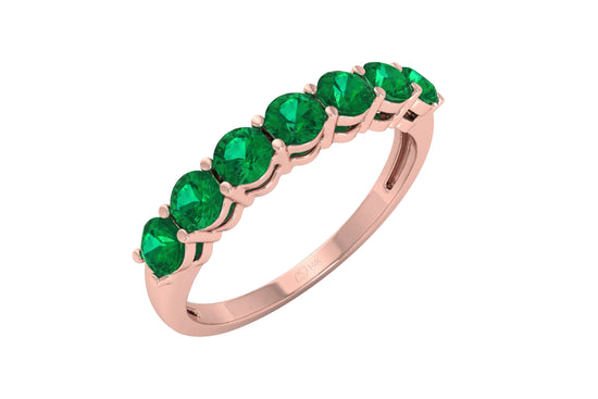 Seven Stone Authentic Emerald Engagement Ring in 14k Real Gold