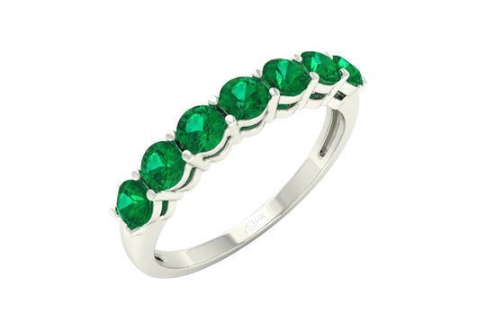Seven Stone Authentic Emerald Engagement Ring in 14k Real Gold