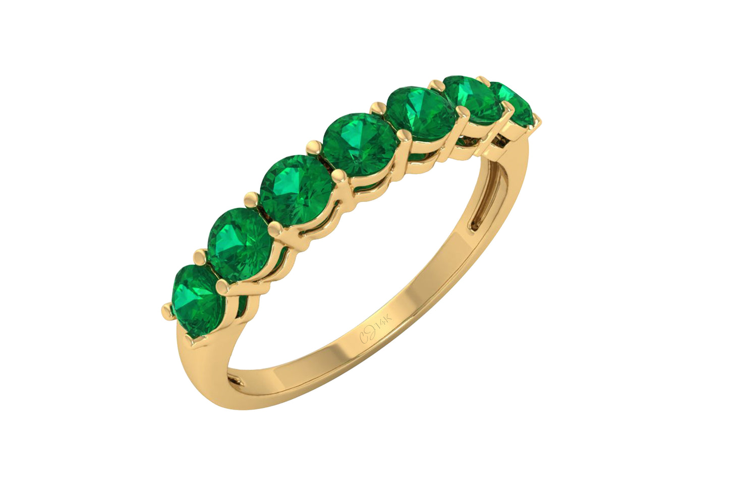 Seven Stone Authentic Emerald Engagement Ring in 14k Real Gold