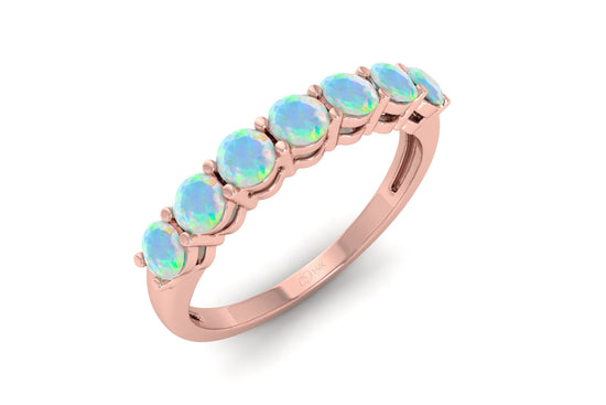 Real 14k Gold 7 Stone Band In 0.56 Ct Fire Opal October Birthstone Wedding Ring