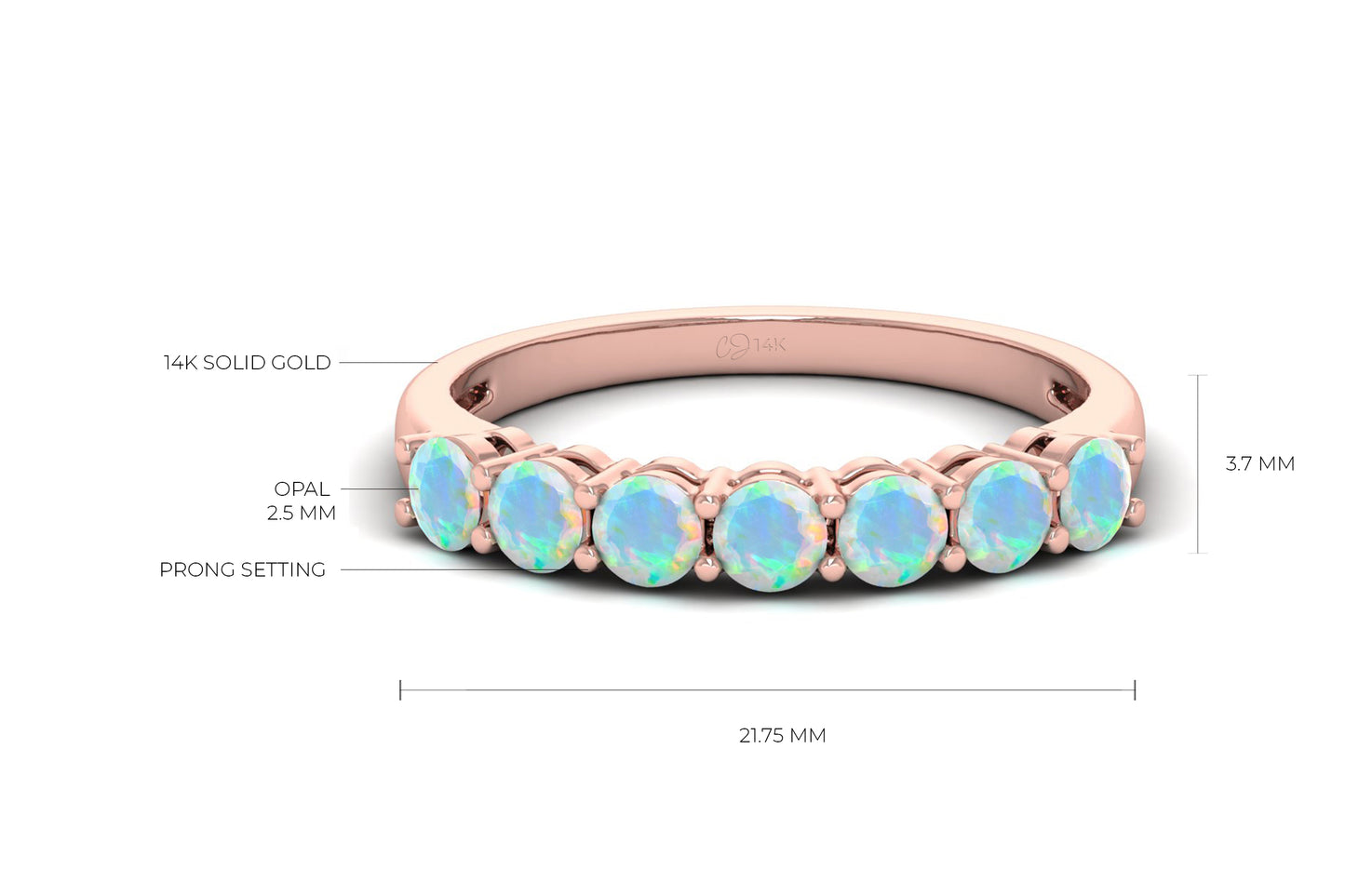 Real 14k Gold 7 Stone Band In 0.56 Ct Fire Opal October Birthstone Wedding Ring
