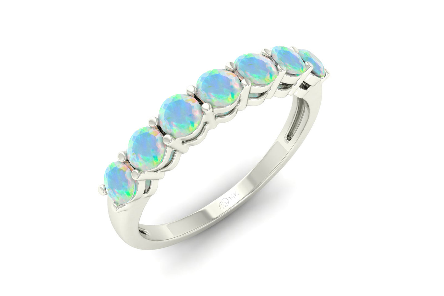 Real 14k Gold 7 Stone Band In 0.56 Ct Fire Opal October Birthstone Wedding Ring