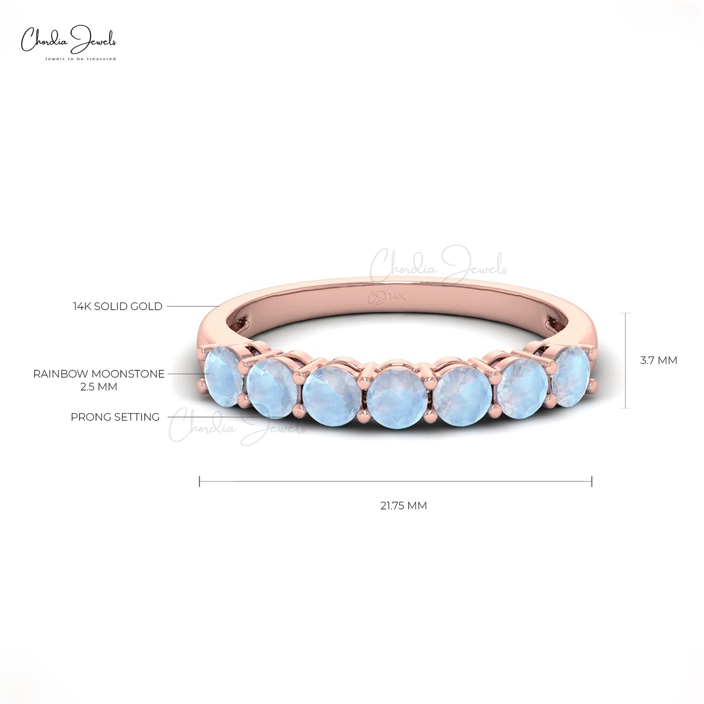 3mm Brilliant-Cut Rainbow Moonstone Ring in Solid Gold