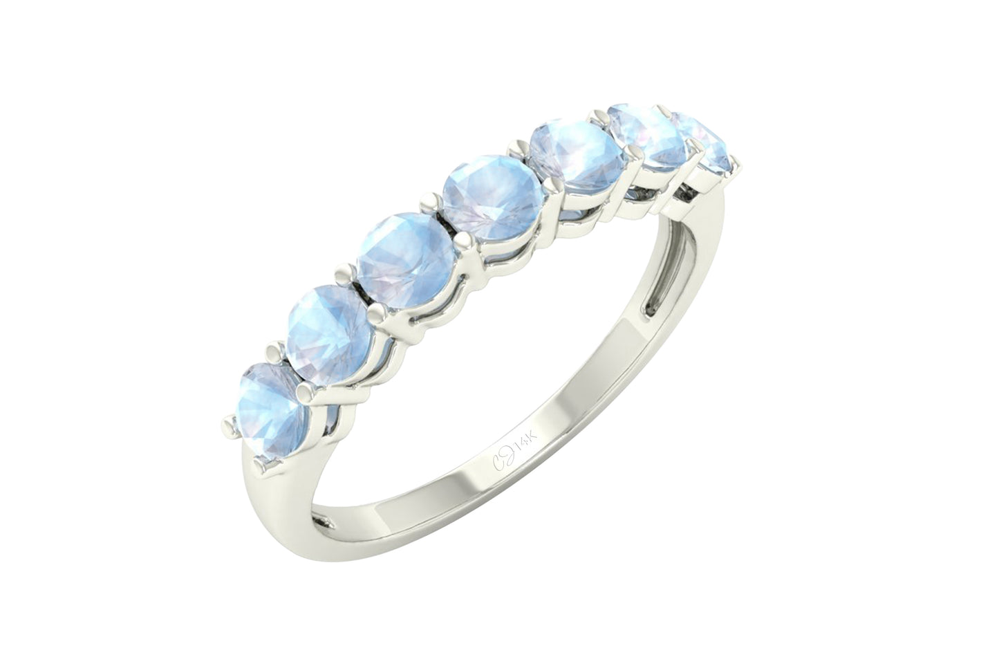 Brilliant Cut Half Eternity Band In 14k Solid Gold Rainbow Moonstone 3mm Gemstone Ring