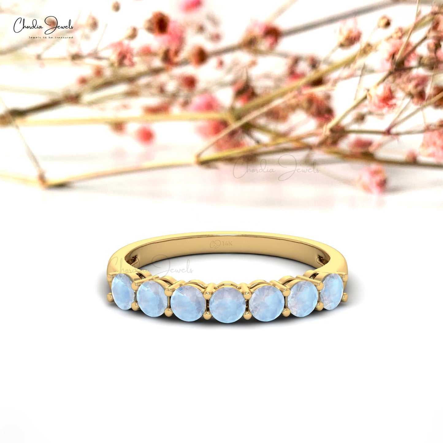 Dainty Rainbow Moonstone Half Eternity Band for Women