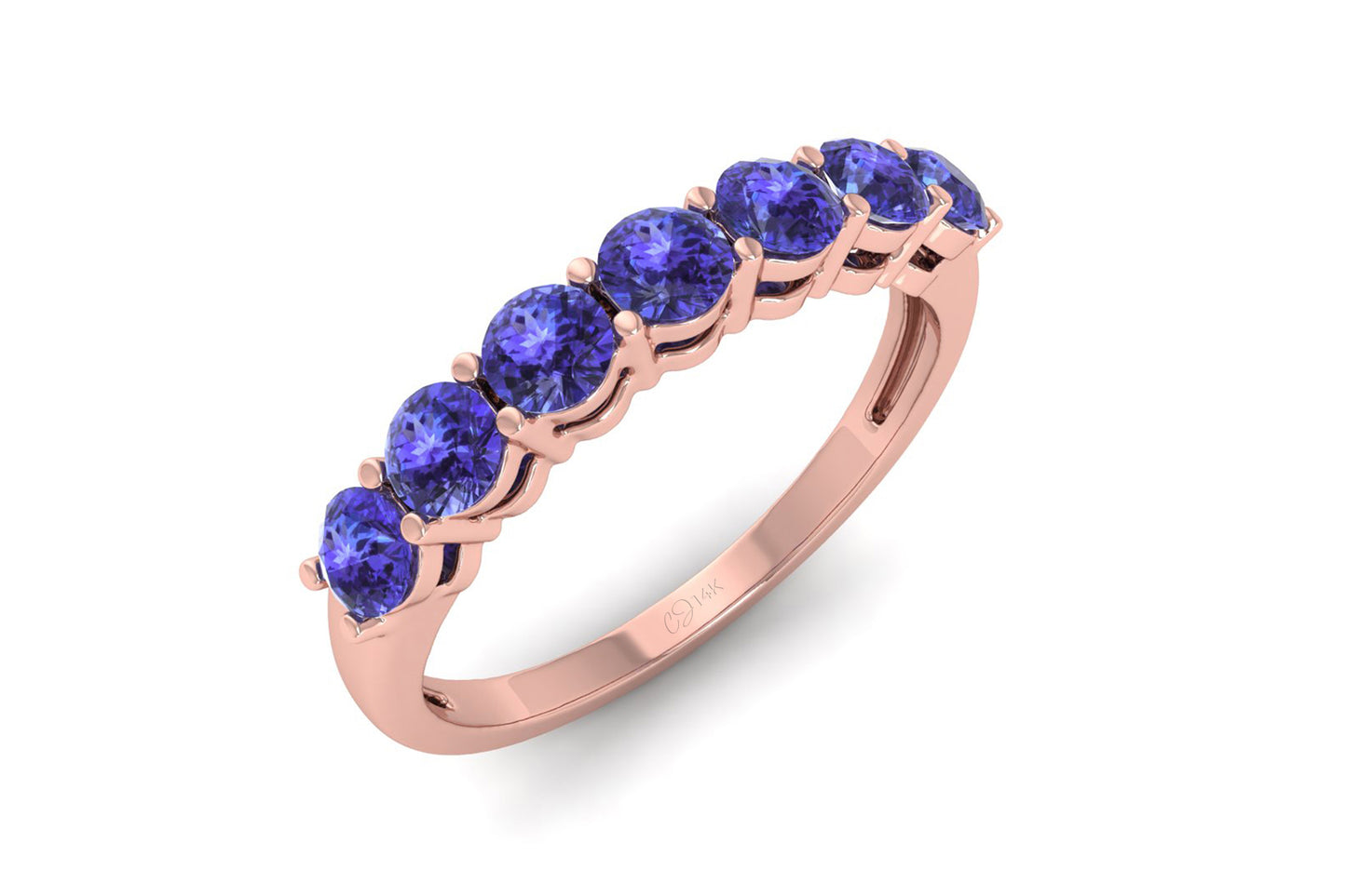 Seven Stone Stackable Ring With Tanzanite Gemstone 14k Real Gold Thin Band Anniversary Ring