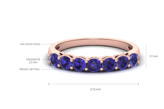 Seven Stone Stackable Ring With Tanzanite Gemstone 14k Real Gold Thin Band Anniversary Ring
