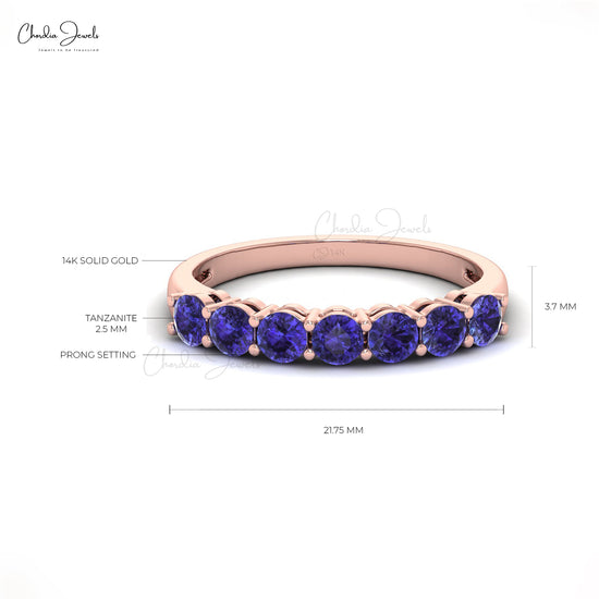 Elegant Round Cut Tanzanite Band with Shared Prong Setting