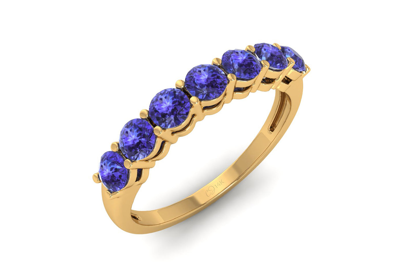 Seven Stone Stackable Ring With Tanzanite Gemstone 14k Real Gold Thin Band Anniversary Ring