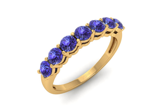 Seven Stone Stackable Ring With Tanzanite Gemstone 14k Real Gold Thin Band Anniversary Ring