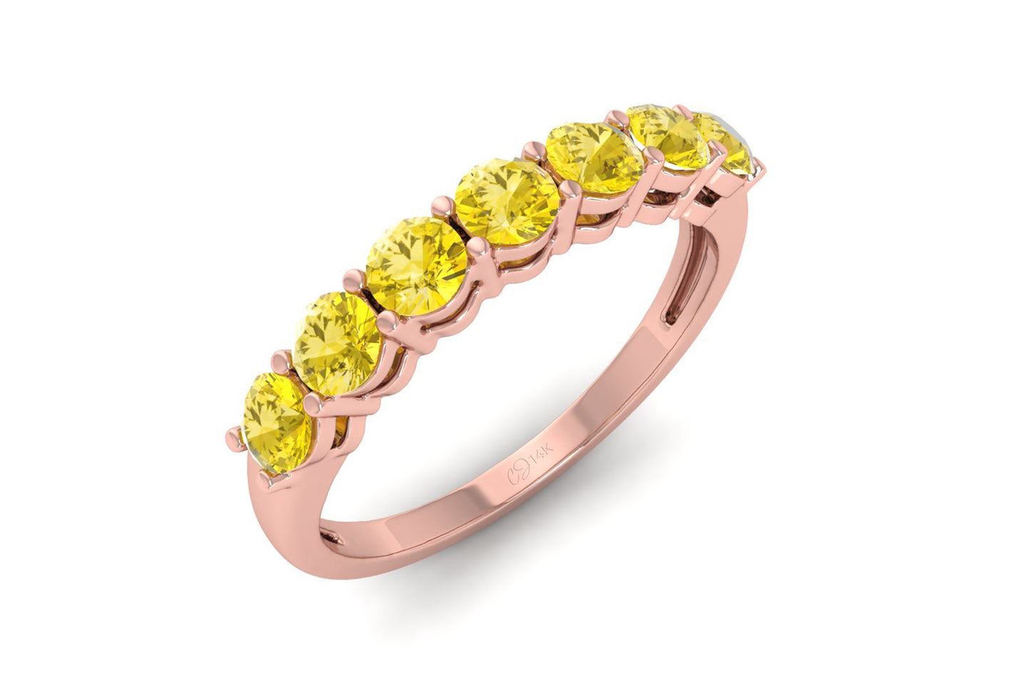 Natural Yellow Sapphire 7 Stone Ring With 0.70 Ct Gemstone 14k Real Gold Wedding Jewelry