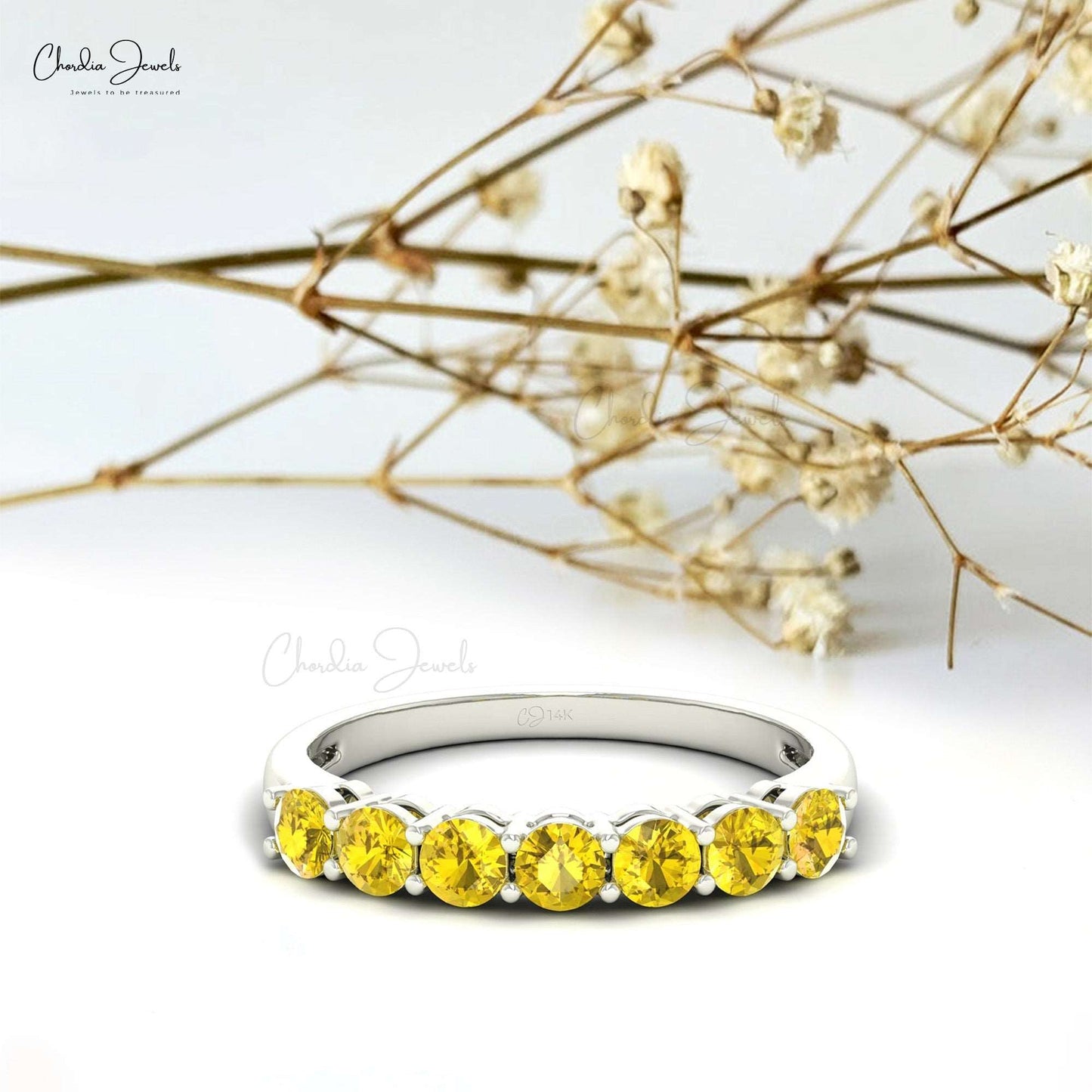 14K Gold Yellow Sapphire Gemstone Ring for Birthday Gift
