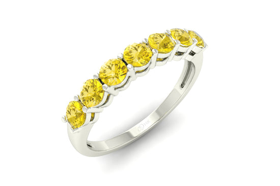 Natural Yellow Sapphire 7 Stone Ring With 0.70 Ct Gemstone 14k Real Gold Wedding Jewelry