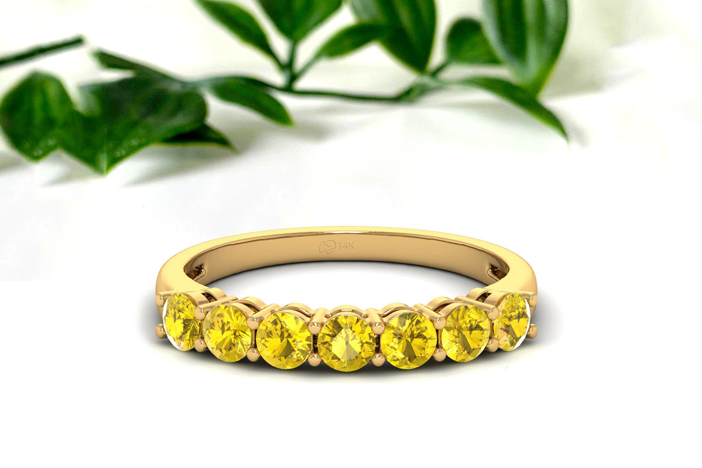 Natural Yellow Sapphire 7 Stone Ring With 0.70 Ct Gemstone 14k Real Gold Wedding Jewelry