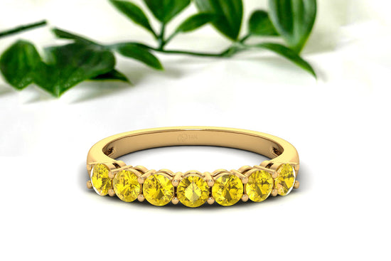 Natural Yellow Sapphire 7 Stone Ring With 0.70 Ct Gemstone 14k Real Gold Wedding Jewelry