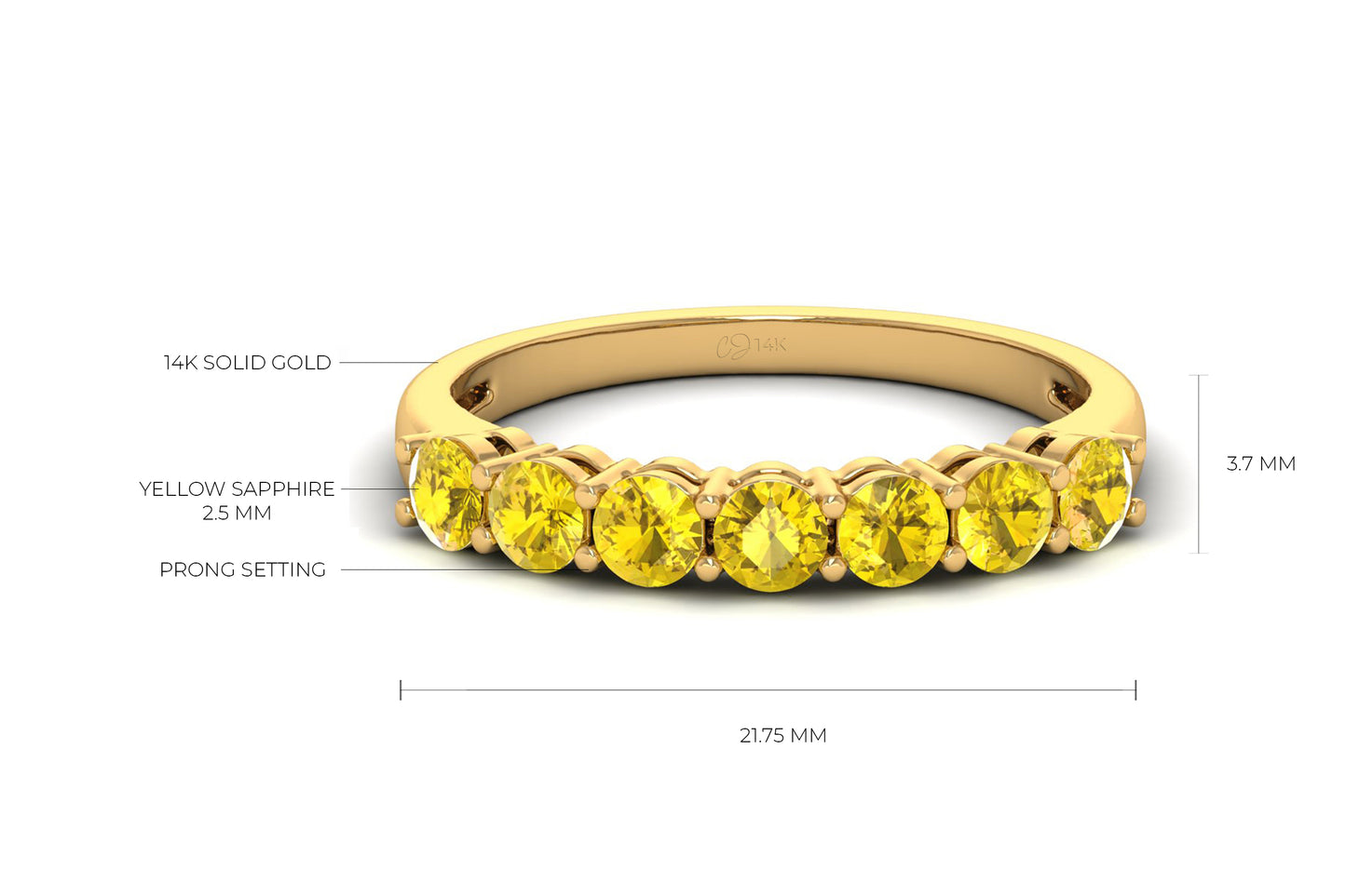 Natural Yellow Sapphire 7 Stone Ring With 0.70 Ct Gemstone 14k Real Gold Wedding Jewelry