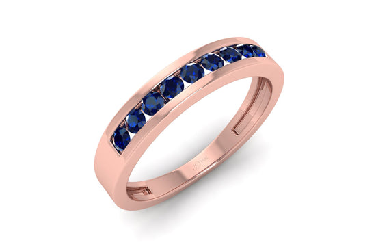 Stackable 14k Solid Gold Band With 0.27Ct Round Blue Sapphire Half Eternity Ring