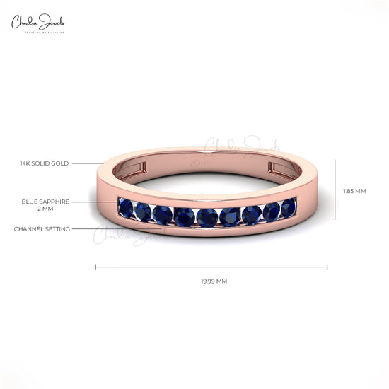 Elegant Half Eternity Ring with Blue Sapphire Gemstones