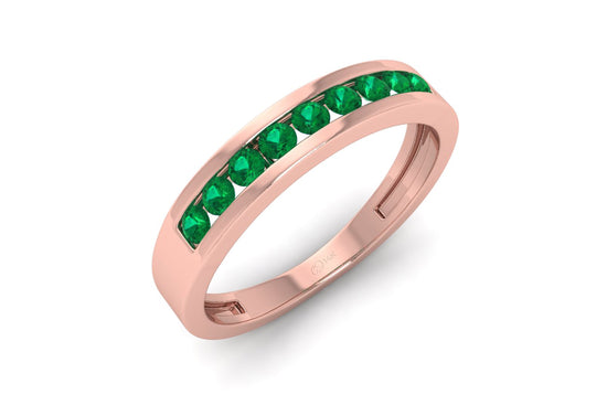 Birthstone Half Eternity 2mm Emerald Stacking Band Ring In 14k Solid Gold Jewelry