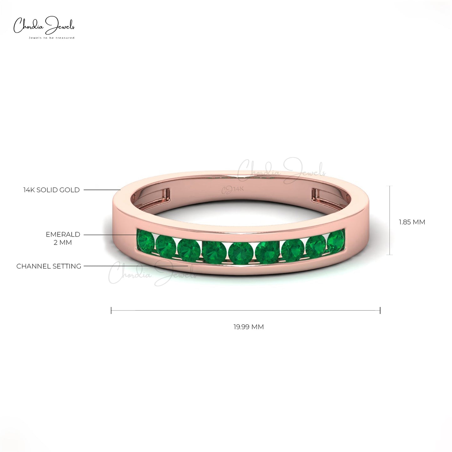 Elegant Emerald Half Eternity Band in Solid Gold