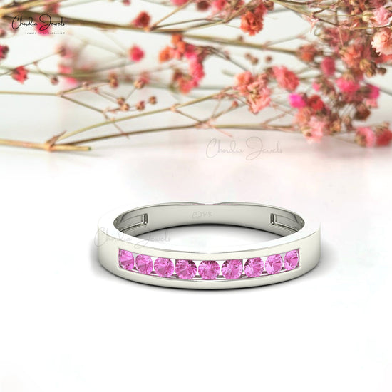 Half Eternity Ring with 2mm Pink Sapphires in Gold