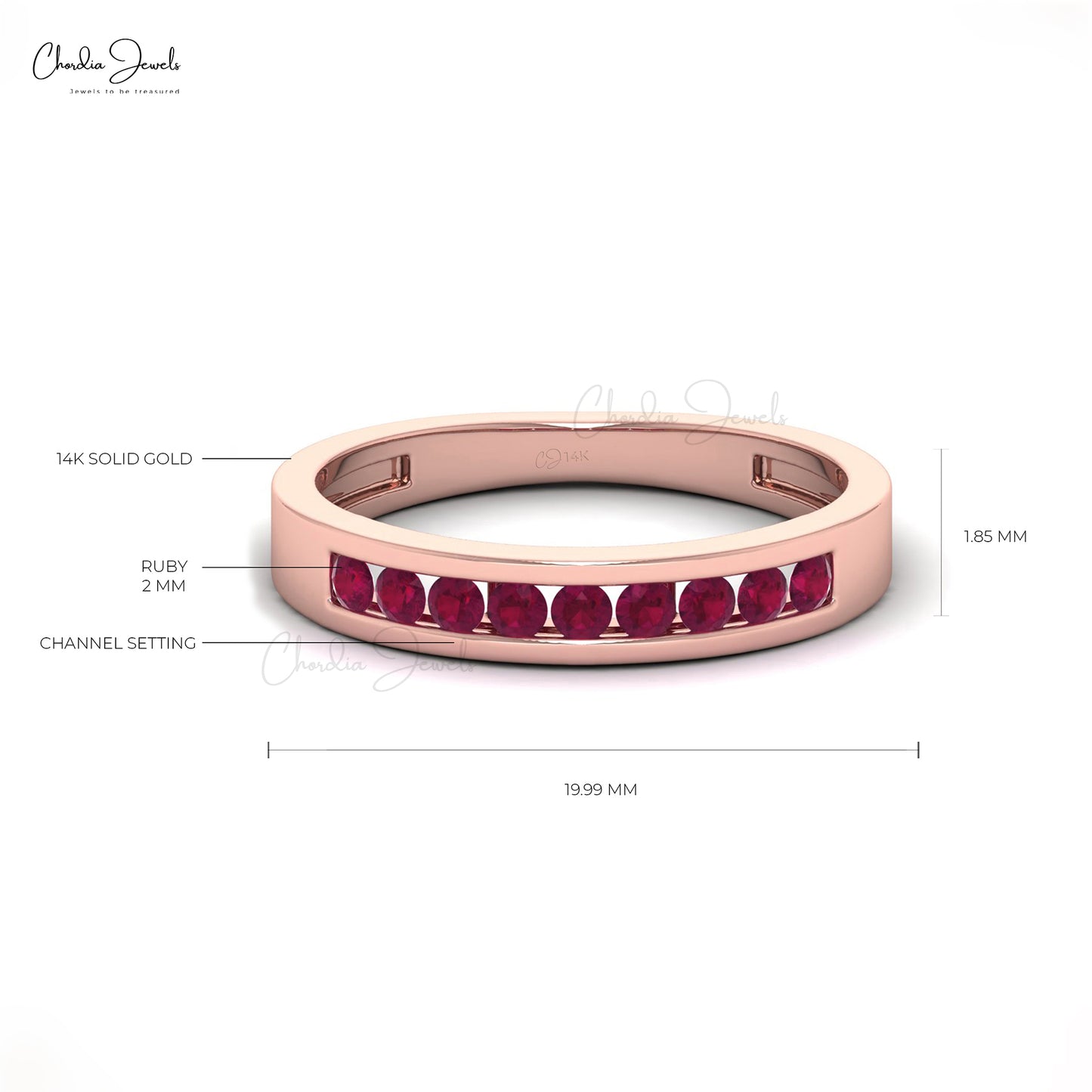 Elegant Red Ruby Half Eternity Wedding Ring in Solid Gold