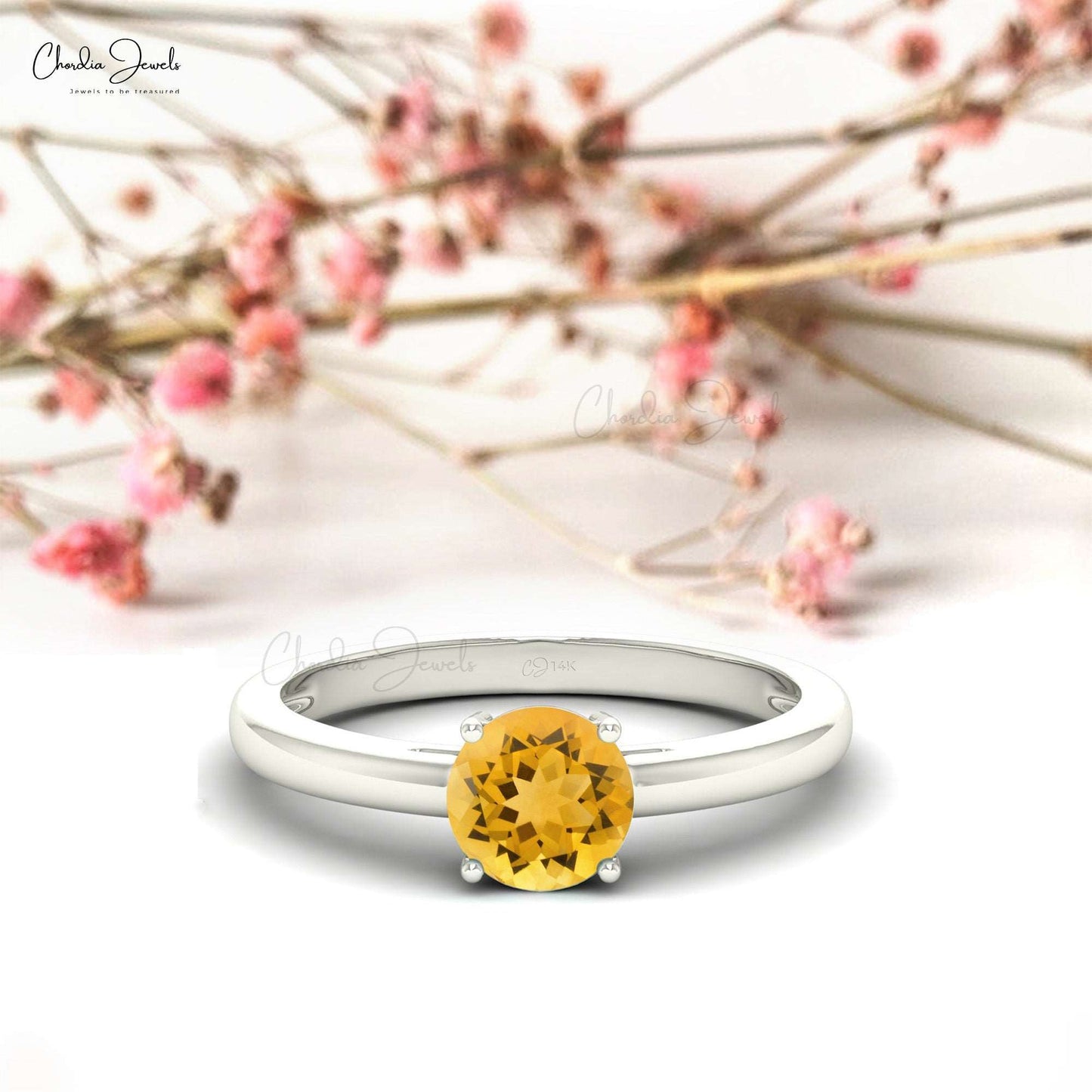 14K Solid Gold Gemstone Anniversary Ring For Her, Natural 0.57 Carats Citrine Solitaire Ring For Women