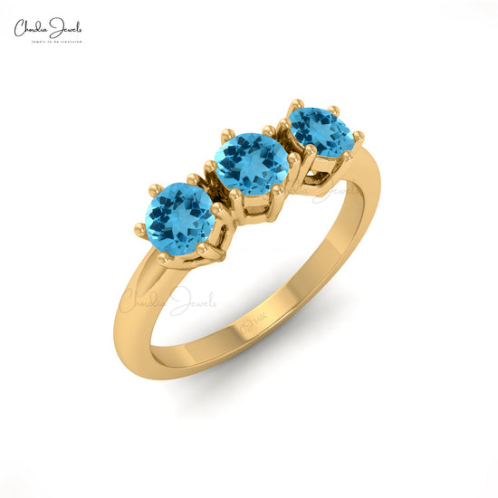 Natural Swiss Blue Topaz December Birthstone Ring in 14k Real Gold Engagement Ring