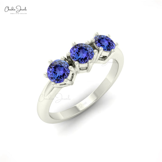 Trilogy Ring With Tanzanite Gemstone 14k Solid Gold Timeless Engagement Ring For Love