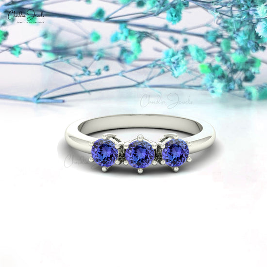 Trilogy Ring With Tanzanite Gemstone 14k Solid Gold Timeless Engagement Ring For Love