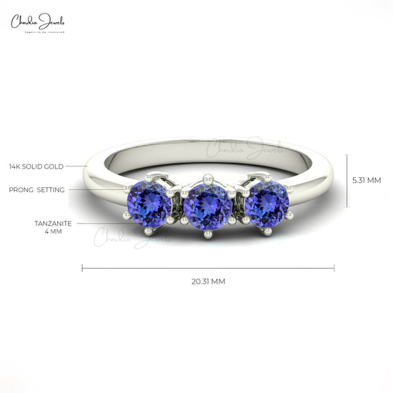 Trilogy Ring With Tanzanite Gemstone 14k Solid Gold Timeless Engagement Ring For Love