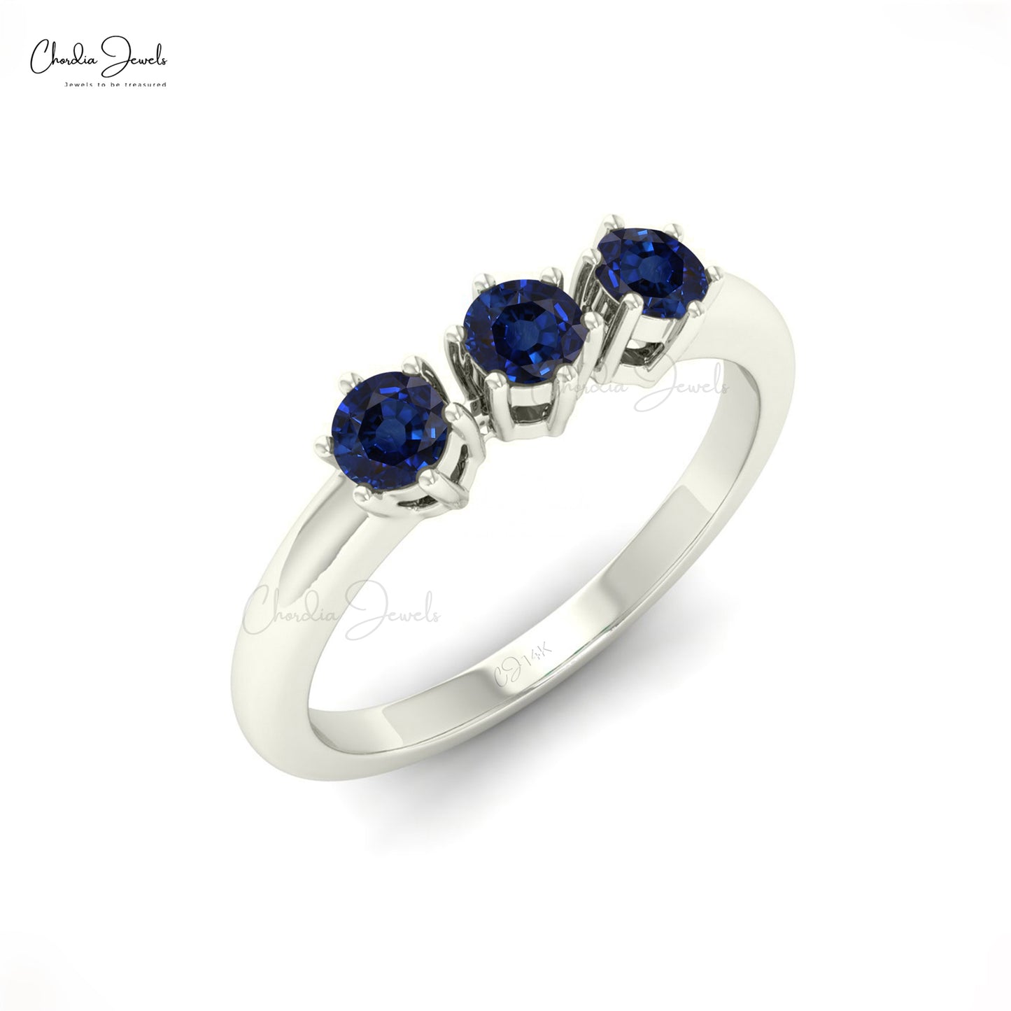14K White Natural Blue Sapphire Ring - 9739-100-P