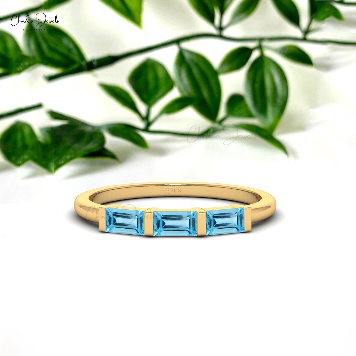 Trilogy Promise Ring With 0.24 Ct Swiss Blue Topaz 14k Real Gold 3 Stone Dainty Rings