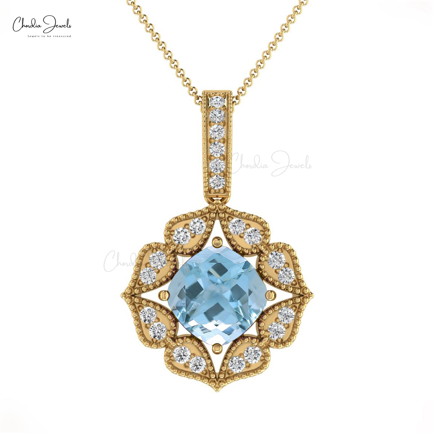 Aquamarine Diamond Halo Pendant