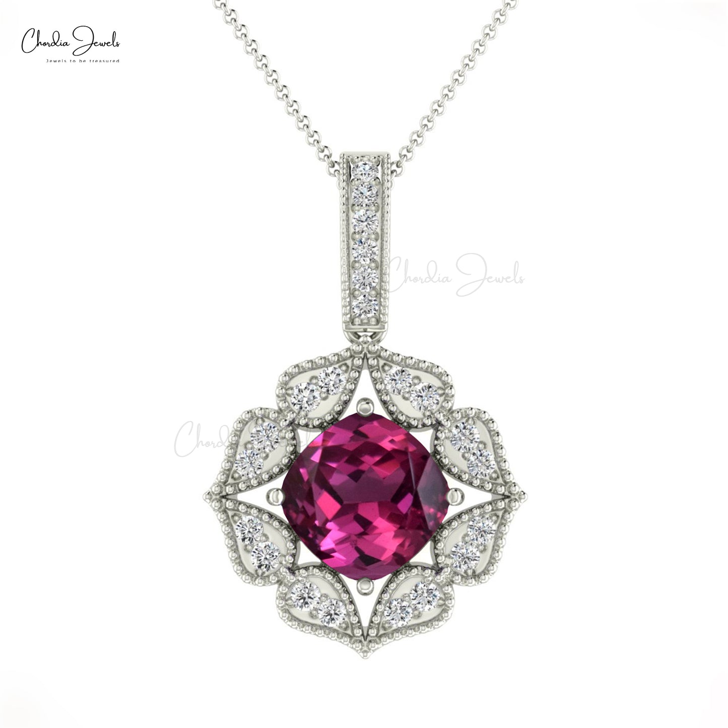 Dazzling Rhodolite Garnet Diamond Accents Pendant 14k Solid Gold Unique Pendant For Wedding Gift