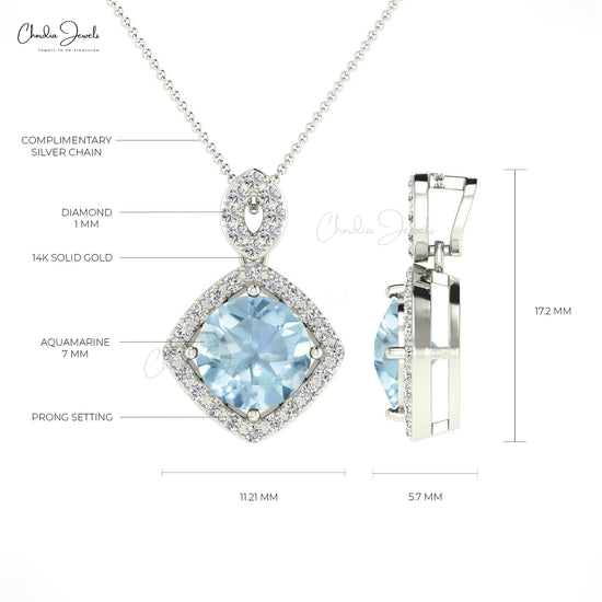 Aquamarine Diamond Halo Pendant