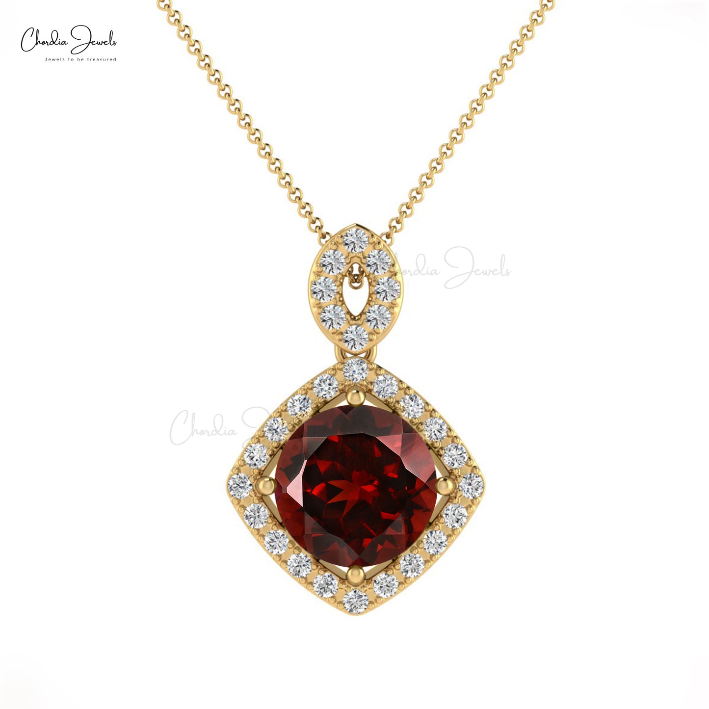 Garnet & White Diamond Halo Pendant