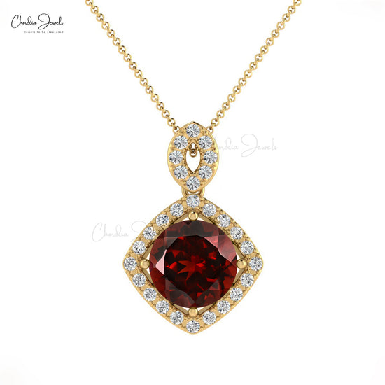 Garnet & White Diamond Halo Pendant