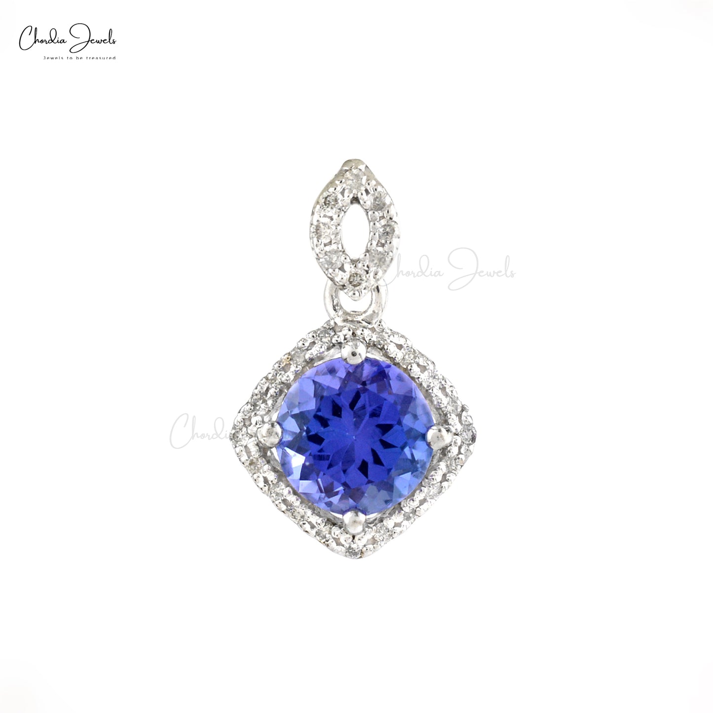 Genuine Tanzanite 7mm Round Cut Halo Pendant 14k Solid White Gold Pave Set Diamond Pendant December Birthstone Gemstone Light Weight Jewelry